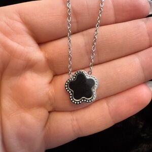 Elegant Silver and Black Flower Pendant Necklace